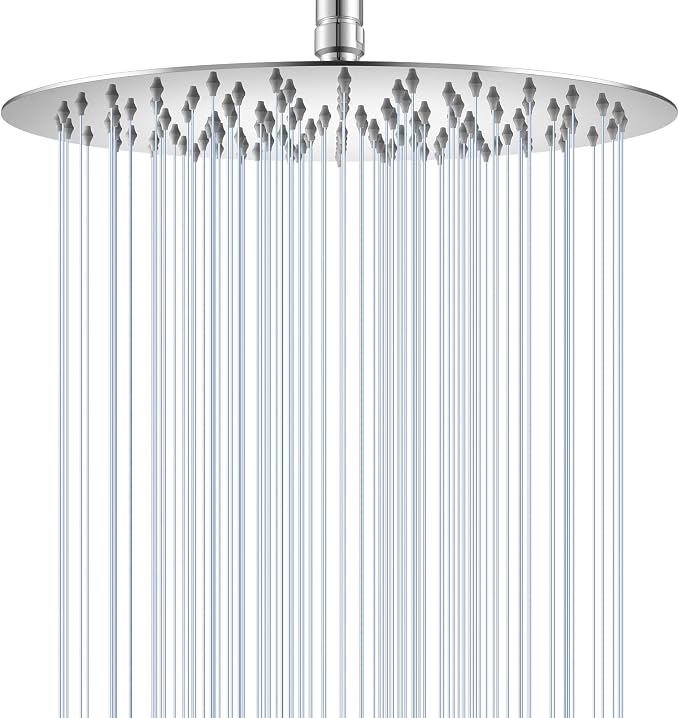 12 inch Ceiling Rainfall Shower Head Chrome - All Metal Stainless Steel Full Body Round Rain Shower with 120 Silicone Nozzles Modern Bathroom