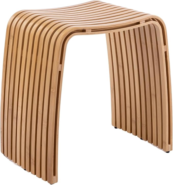 Bamboo Shower Bench, Waterproof Non-Slip Bath Stool,Sturdy Stable | Natural bamboo material, fully assembled, unique spa-style, multi-scene use for bathroom, entryway, bedroom and living room