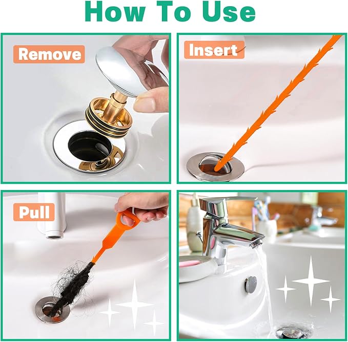 Drain Snake Hair Drain Clog Remover - 6 Pack Shower Sink Unclogger Tool | Flexible Drain Snake Removes Hair Clogs from Sink, Shower, and Bathtub Drains to Restore Water Flow
