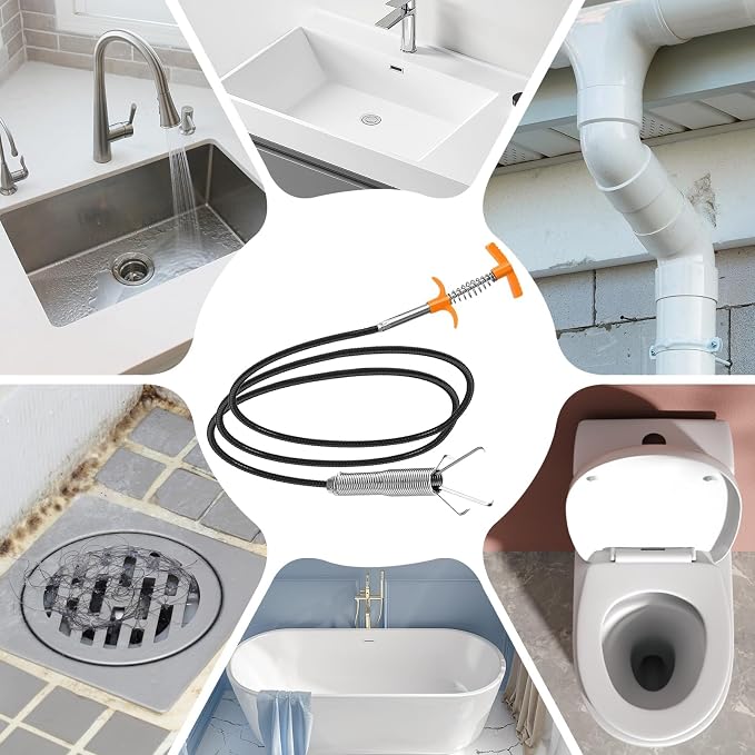 New Upgrade Drain Snake Hair Drain Clog Remover Tool - Tub Clogged Drains Opener Cleaning Tool, Flexible Grabber Claw Pick Up Reacher Tool Sink Drain Cleaner for Toilet Sewer Shower Bathroom (79 Inch)