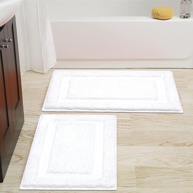 SHACOS Soft Microfiber White Bathroom Rugs Sets 2 Pieces 32x20 inch | Absorbent Plush Bath Rugs, Non Slip Washable Shaggy Bath Mats, Fluffy Bathroom Runner Floor Mats Shower Rug