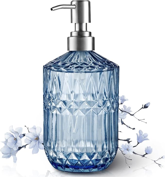 Kaishun 13OZ Refillable Glass Soap Dispenser for Hand Soap & Lotion, Blue