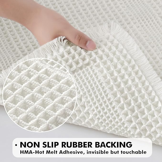 MIULEE Set of 2 Waffle Bathroom Rugs White Boho Bath Mat 17x24+18x30 in | Looped Design, Super Absorbent, Non Slip, Washable, Ultra Soft, Rubber Backed, Bathroom Mats for Floor Tub Shower