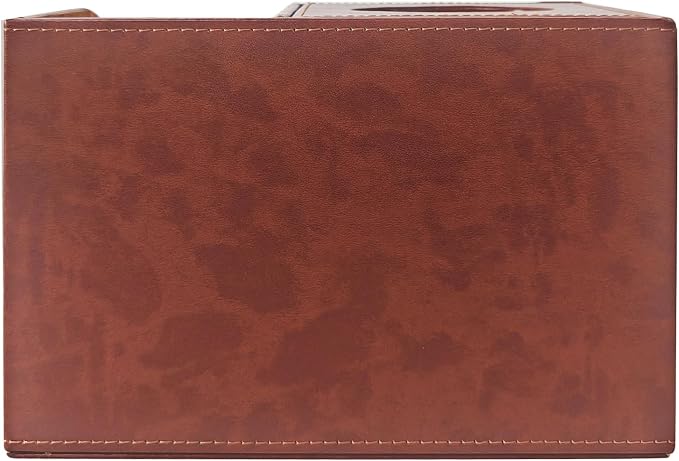 PU Leather Square Tissue Box Cover,Multifunctional Tissue Box Holder,Tissue Box with Storage,Tissue and Remote Control Holder,Tissue Box Decorative Desk Organizer for Home&Office,Brown