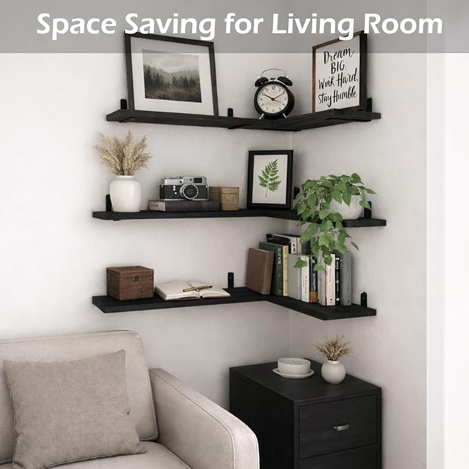 Floating Shelves Set of 6, Wooden Floating Shelves for Wall Decor, Farmhouse Shelf for Bedroom, Wall Mounted Bathroom Storage Shelves, Floating Book Shelves for Living Room
