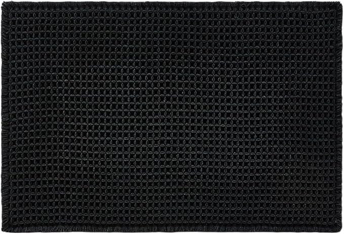 Triohero Waffle Bath Mat, Boho Bathroom Rugs Non Slip Washable, Ultra Soft Super Absorbent Quick Dry Farmhouse Bathroom Decor, 24" x 36", Black