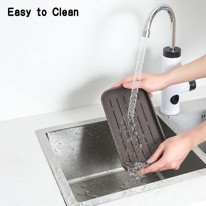 MicoYang Silicone Kitchen Sink Organizer Tray for Multiple Usage,Eco-Friendly Sponges Holder for Kitchen Bathroom Counter or Sink,Dish Soap Dispenser,Scrubber,Bottle,Cup (Coffee, 10"×5.3")