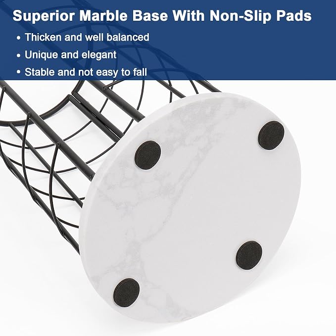 NearMoon Toilet Paper Organizer Stand, Free Standing 3 Rolls Tissue Storage, Metal Bathroom Accessory, Rustproof Toilet Roll Holder for Kitchen Countertop Inside Cabinet Shelf(Marble Base,Matte Black)