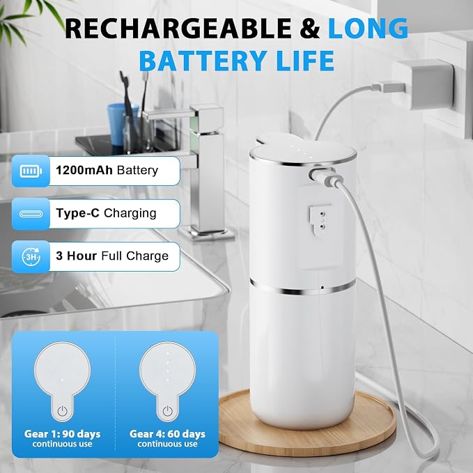 Fantictas Automatic Foaming Soap Dispenser Touchless, 4 Adjustable Levels | Foam Soap Dispenser 380ML, USB Charging Wall Mount for Kitchen & Bathroom, IPX5 Waterproof