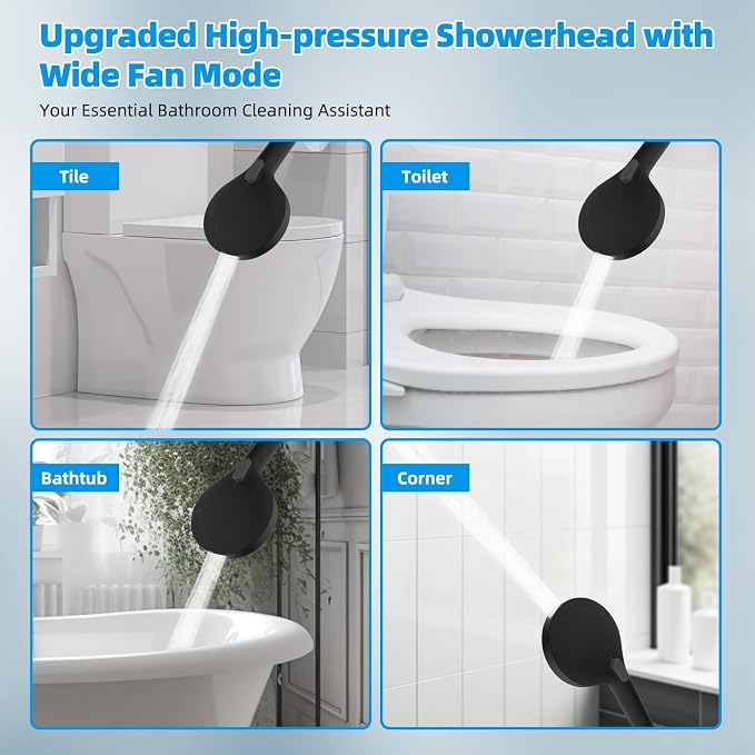 Hibbent 12'' All Metal CUPC Certified Shower Head, High Pressure Rainfall Shower Head, Handheld Showerhead Combo, 12'' Adjustable Extension Arm, 10-Spray, 71'' Hose, Showerhead Holder, Matte Black