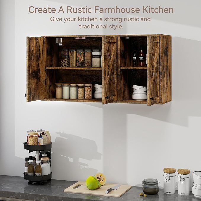 YOURLITE Laundry Cabinet, Medicine Cabinet, Bathroom Kitchen Storage Wall Mounted Farmhouse Organizer with Shelves Over Toilet, 36" Wide, Rustic