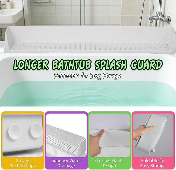 Kids Bathtub Splash Guard, Shelf & Toddler Bath Toy Tray -Gray | Bathtub Splash Guard PlayPad Shelf Area with Strong Suction Cups, Bathtub Ledge Guard, Fun Bath Time for Toddlers Baby