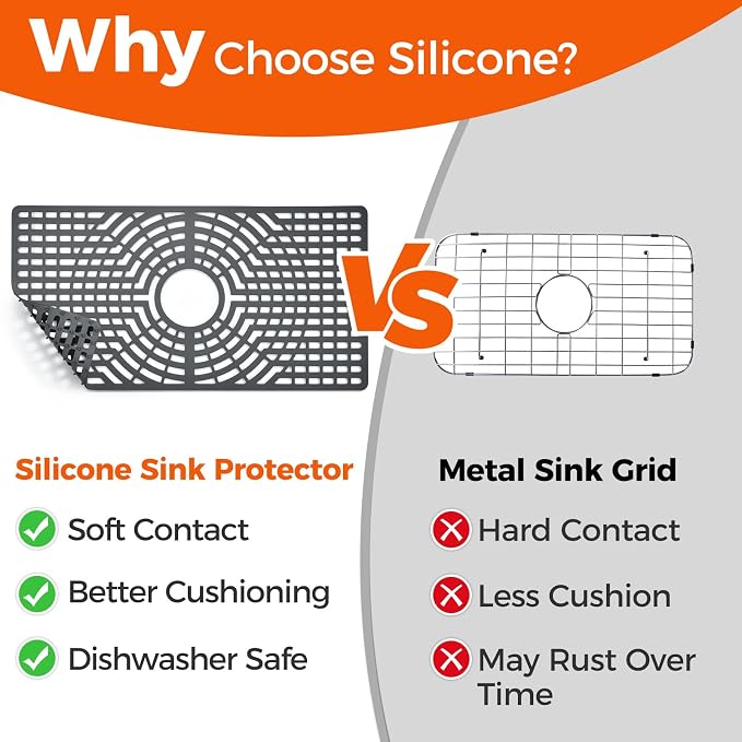 Snuggery Silicone Sink Protector for Kitchen Sink, 30"x16" Center Drain | Scratch protection, cushions fragile dishes and glassware, dishwasher safe, food-grade silicone, 446°F heat resistant