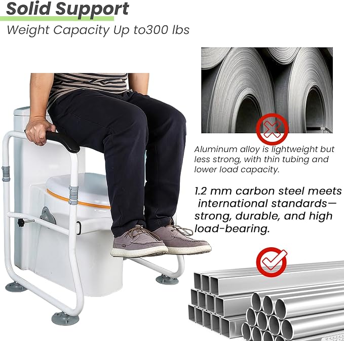 Toilet Safety Rails, Bathroom Stand Assist Aid for Elderly | Adjustable Anti-Slip Toilet Handles Bar with Wide Base, Tool-Free Assembly for Seniors, Disabled & Post-Surgery Recovery
