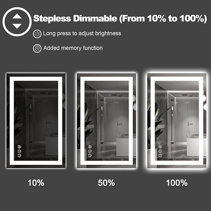 24"X32" LED Bathroom Mirror with Lights, Front Lit and Backlight | Stepless Dimmable, Anti-Fog, Shatter-Proof, HD Reflection, Memory, 3 Colors Lighting, UL Listed (Horizontal/Vertical).