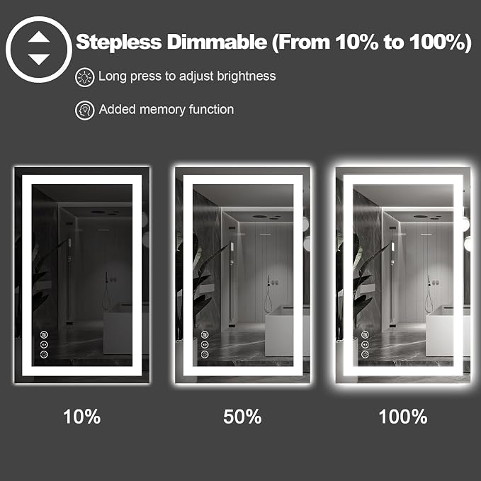 LED Bathroom Mirror, 72"X32" with Front Light and Backlit | Stepless Dimmable, Anti-Fog, Shatter-Proof, HD Reflection, Memory, 3 Colors Lighting, UL Listed (Horizontal/Vertical).