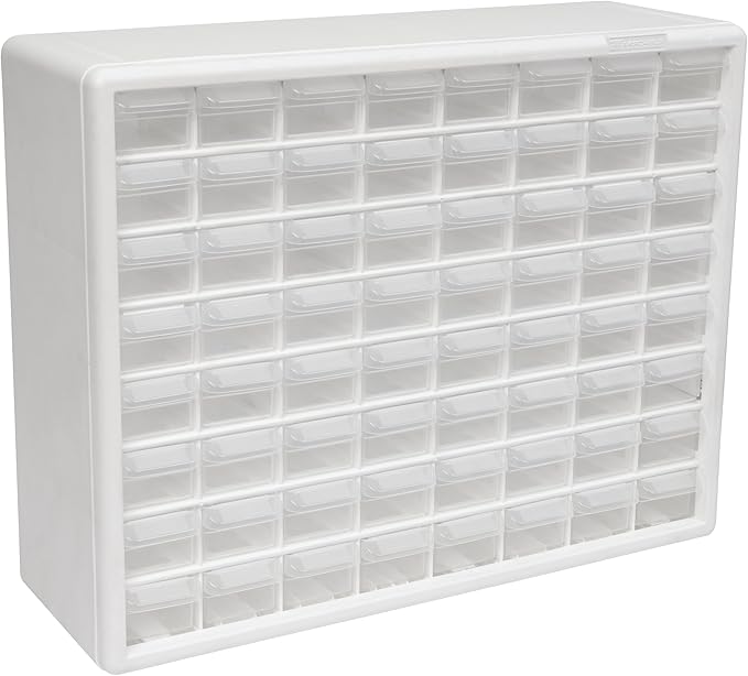 Akro-Mils 64-Drawer Plastic Drawer Storage Cabinet for Garage Organization, Bead Organizer, Building Bricks Storage, Teacher Toolbox, Makeup Organizer, 20" W x 6" D x 16" H, 10164 White | Plastic Cabinet w/ Drawers for Garage Organization, Beads, Build...