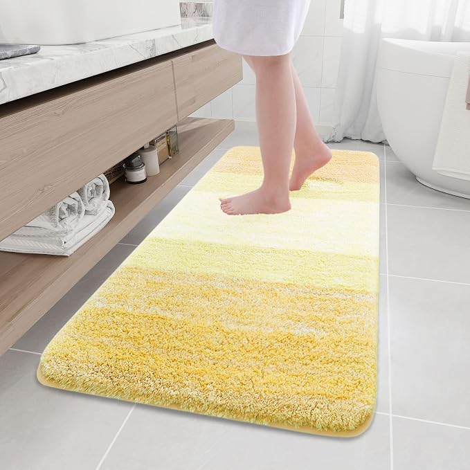 Arotive Microfiber Bathroom Rugs, Shaggy Soft Absorbent Bath Rug, 59x24 | LightYellow, Rubber Backing Thick Plush Machine Washable Dry Bath Mats for Bathroom, Tub and Shower, Rectangular