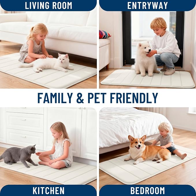 OLANLY Memory Foam Bath Mat 35x24, Super Soft and Absorbent Bathroom Rugs | Ivory, Quick Dry Bath Rug, Machine Washable Shower Floor Mats, Bathmat Carpet for Bathroom Floor, Tub and Shower