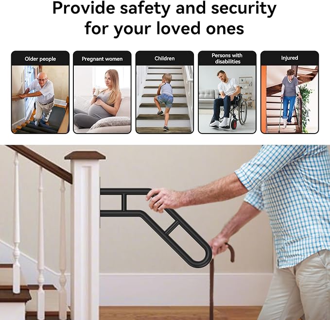 Frossvt Wall Mount Handrail, Outdoor Grab Bar - 25.8" Bent Black Handrail (2-Pack) for Garage, Porch, Garden Stairs