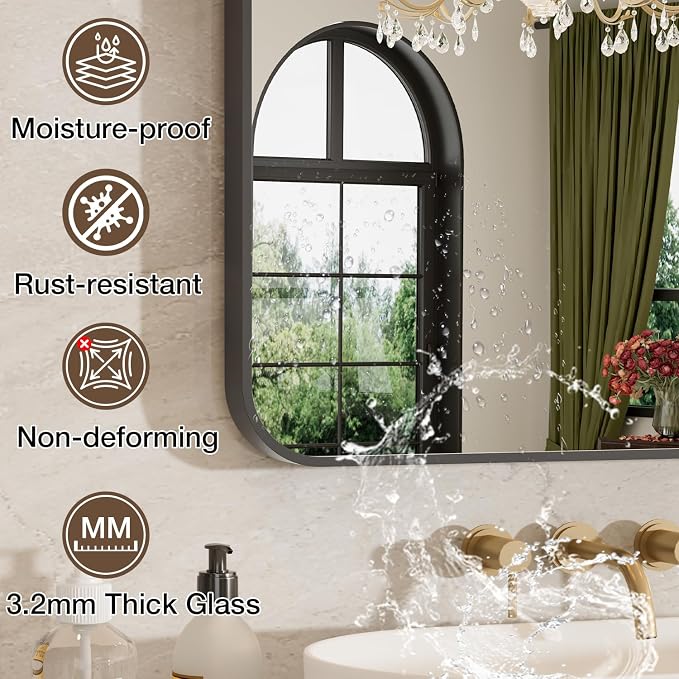 24"x36" Bathroom Mirrors for Over Sink, Matte Black Rectangle Vanity Mirror | Aluminum Alloy Frame, Clear Reflection, Rust-Resistant, Vertical or Horizontal, Wall Mount, Bedroom and Entryway