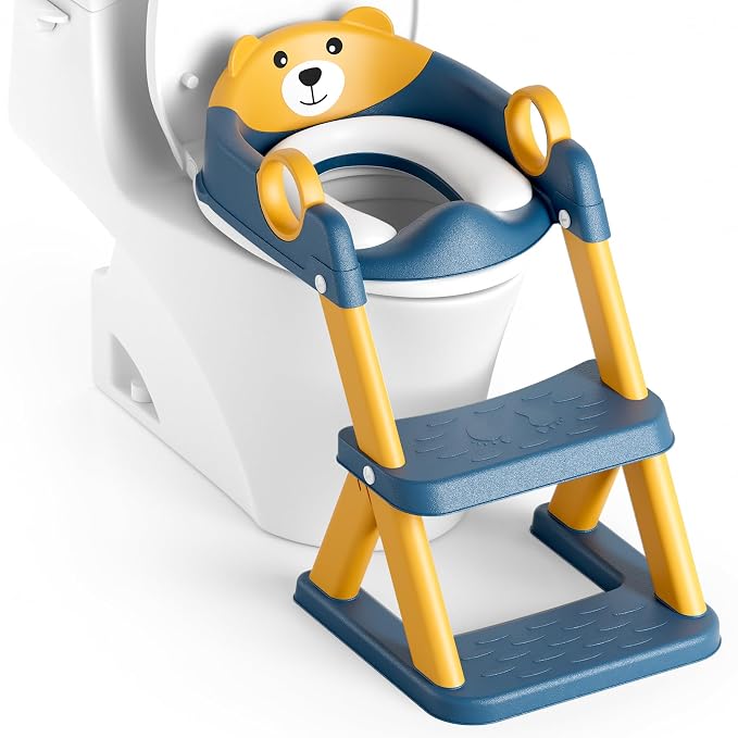 Rabb 1st® Potty Training Seat, Toddler Toilet Seat for Kids Boys Girls, 2 in1 Potty Training Toilet with Step Stool, 6 Adjustable Height, Splash Guard, Stable Triangular Anti-Slip Design