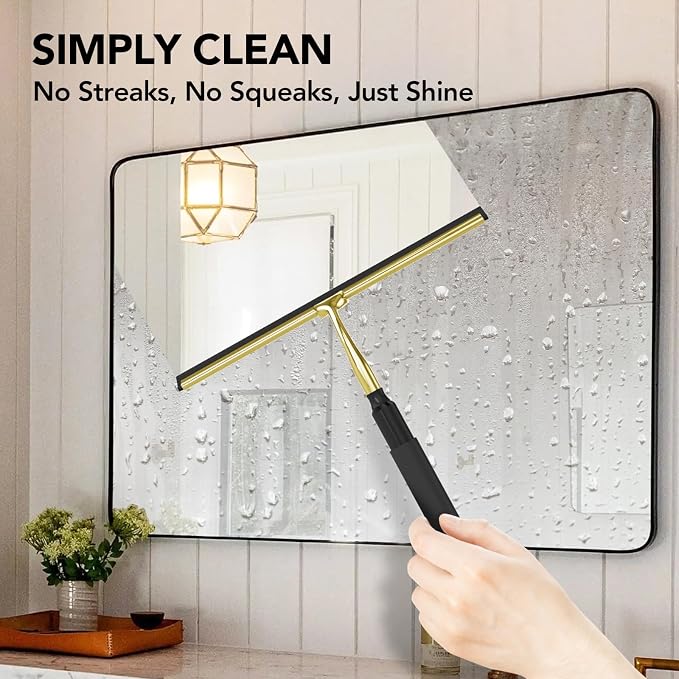 Shower Squeegee with Long Handle, Squeegee for Glass Doors | 15"-51" Telescopic Squeegee for Window Cleaning, Extendable Window Cleaner Tool for Tile Walls, Sliding Door, Car Windshield