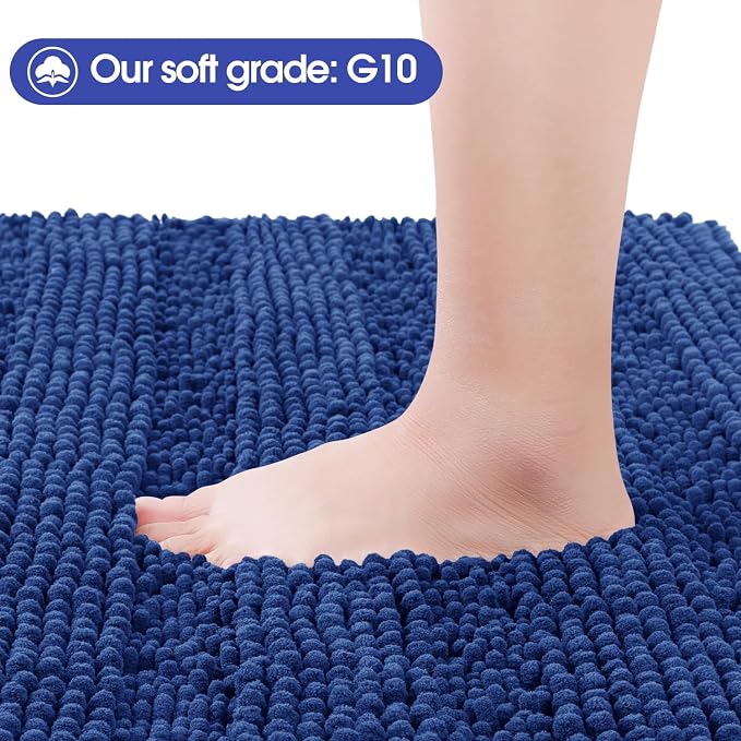Striped Denim Blue Toilet Bathroom Rug Mat 24" x 20" Contour Rug Ultra Soft, Non Slip Chenille Bath Rugs, Absorbent Plush Shaggy Bath Mats for Bathroom, Bedroom, Kitchen, Shower, Tub