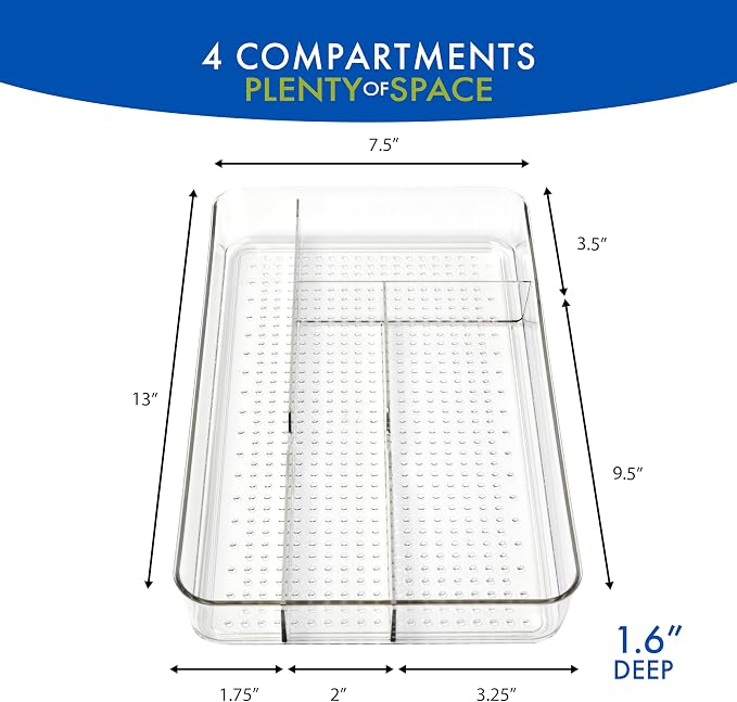 Dial Industries Small Utensil Silverware Kitchen Drawer Organizer, Clear | Keeps forks, spoons and flatware neatly separated, Compact fit for shallow drawers, Great for everyday cutlery storage
