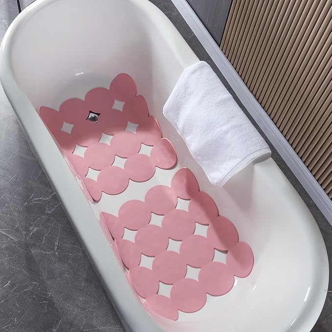 Webos Square Shower Mat Nonslip - Rubber Bathtub Mat with Suction Cups for Inside Shower Bathroom Floor (Pink, 21X21)