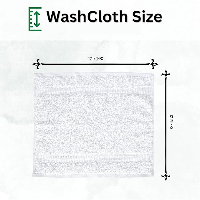 Premium White Washcloths Set - 48 Pack | 12x12 Inches - Ultra Soft, Highly Absorbent - Cotton Wash Cloths for Your Body - Machine Washable & Fingertips Towels (12 x 12, White - 48)