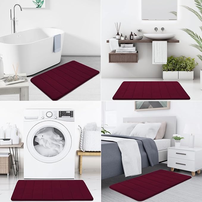 Buganda Memory Foam Bath Mat 47 x 17, Ultra Soft Absorbent Bathroom Rugs | Burgundy, Machine Washable Quick Dry Bath Mats for Bathroom Floor, Shower and Tub, Home Decor Accessories