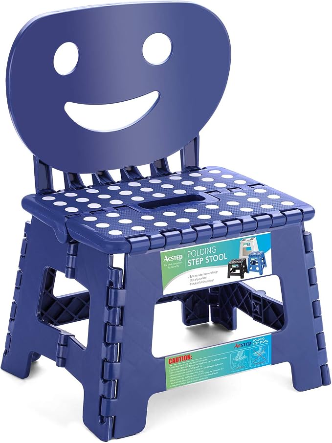 Folding Step Stool with Back Support for Kids,9" Kids Step Stool for Outdoor or Indoor Kitchen Step Stools and Bathroom Stool for Toddlers Boys Girls - Royal Blue
