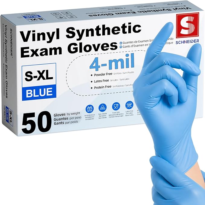 Schneider Medical Nitrile/Vinyl Blend Exam Gloves, Black Disposable | Latex&Powder free, Food Safe, Cleaning, Exam, Cooking, Food Prep, BBQ, Comfortable Fit, Ambidextrous, Unisex