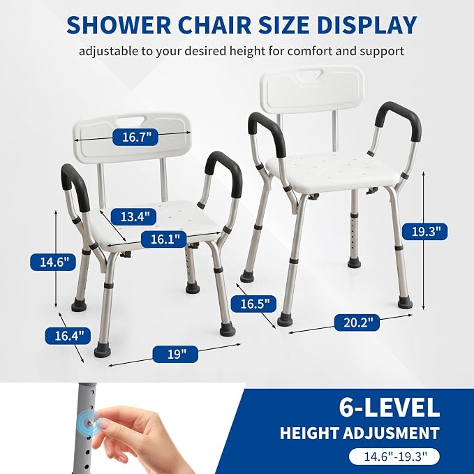 Shower Chair for Inside Shower, Adjustable Bathroom Seat with Back and Arms for Inside Tub, Bathtub Chairs for Seniors Elderly and Disabled