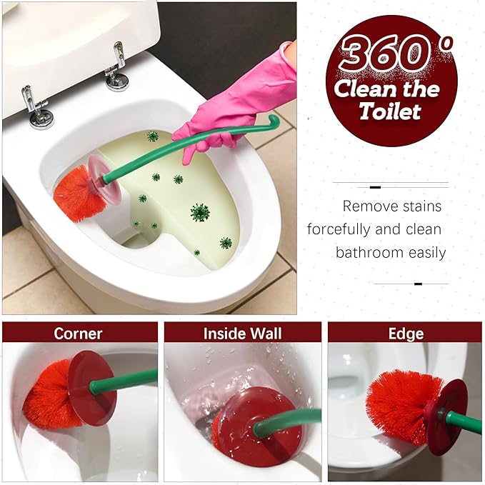 Cherry Toilet Brush with Holder Bowl&Long Handle, Bathroom Cleaning | Red Cherry Shape/ Household Bathroom Cleaner with Base/ Easy to Store/ Thick Bristles/ Deep Clean/ Rust-Resistant & Leakproof