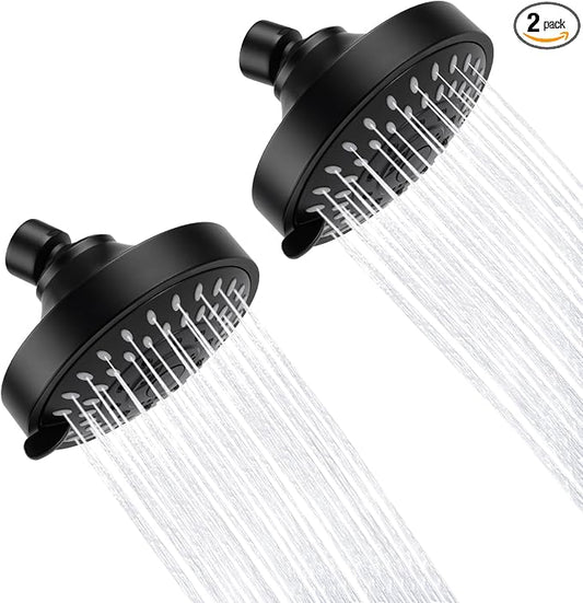 AISOSO High Pressure Rain Shower Head 2PCS 5 Modes 4.1 Inch Matte Black | Low Water Pressure Compatible, Powerful Spray Fixed Showerhead for a Relaxing Indoor & Outdoor Shower