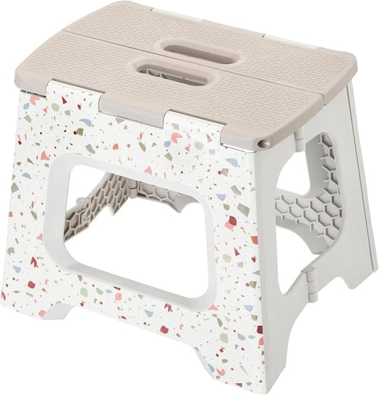 Vigar Compact Folding Step Stool, 12-1/2 Inch, Terrazzo | For Adults, Lightweight Portable Stool with Handle, Non Slip, Space-Saving, up to 330 lb