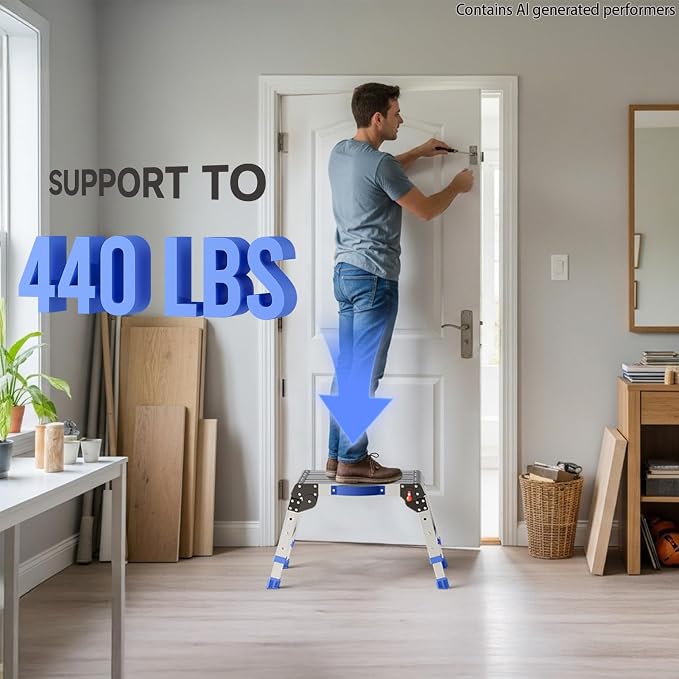 Folding Step Stool for Adults, Portable Aluminum Work Platform 440lb | 12"-15.7" Adjustable Height, 12" x 16.5" Wide Platform for Garage, Painting, Reach High Shelves, Gardening, Car Wash