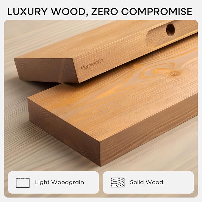 48 inch Golden Oak Floating Shelf, High End Solid Real Wood 48inch Small Floating Shelves for Wall Mounted, Oak Wooden 48in Floating Shelves, Heavy Duty Bracket, 48 X 6.5 X 1.75 in, Set of 3