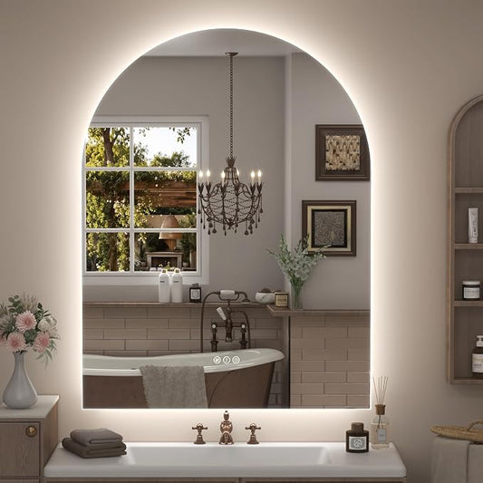 40x30 Inch Backlit Arched LED Mirror for Bathroom | Stepless Dimmable, Anti-Fog, 3 Colors, Shatter-Proof, Memory, ETL Listed, Lighted Vanity Mirror for Wall