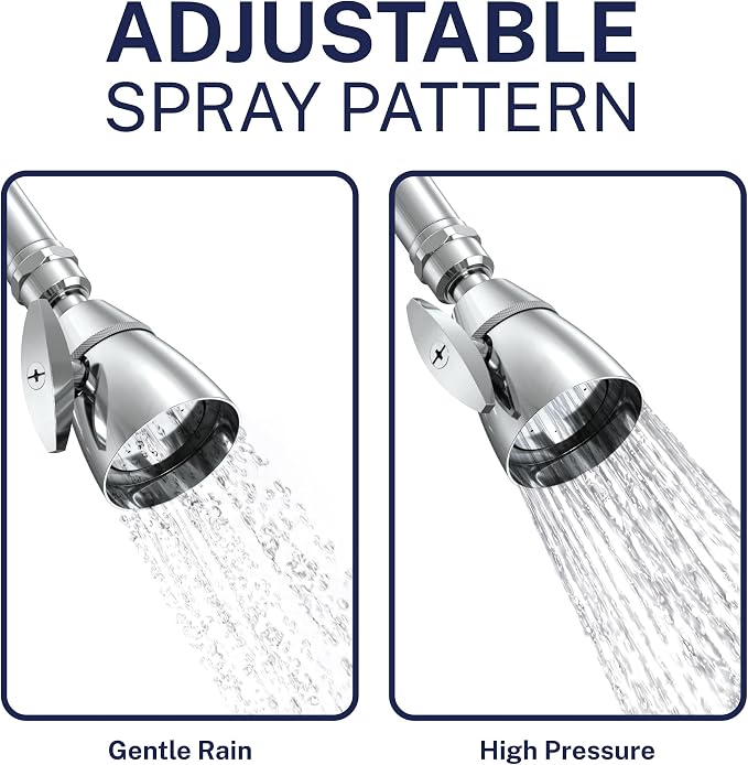 HammerHead Showers® Solid Metal 2 Inch High Pressure Shower Heads - CHROME – California Compliant 1.75 GPM Low Flow Rate - High Flow Shower Head with ADJUSTABLE SPRAY PATTERN - Fixed Shower Head