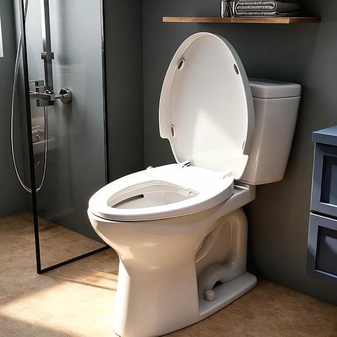 Elongated Bidet Toilet Seat with Soft-Close Lid, Self-Cleaning Dual Nozzles, Non-Electric Bidet Seat with Adjustable Water Pressure, White Toilet Seat for Elongated Toilets with Brass