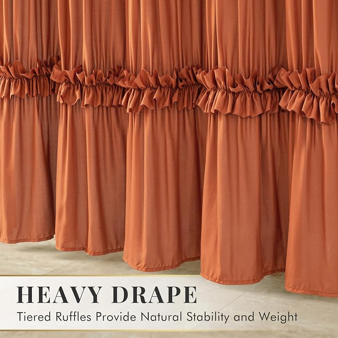 LIPA Boho Shower Curtain Rustic Ruffle Shower Curtain with Ruched & Bow Vintage Farmhouse Shower Curtains for Bathroom Bohemian Bathroom Decor(Orange,72x72 Inches)
