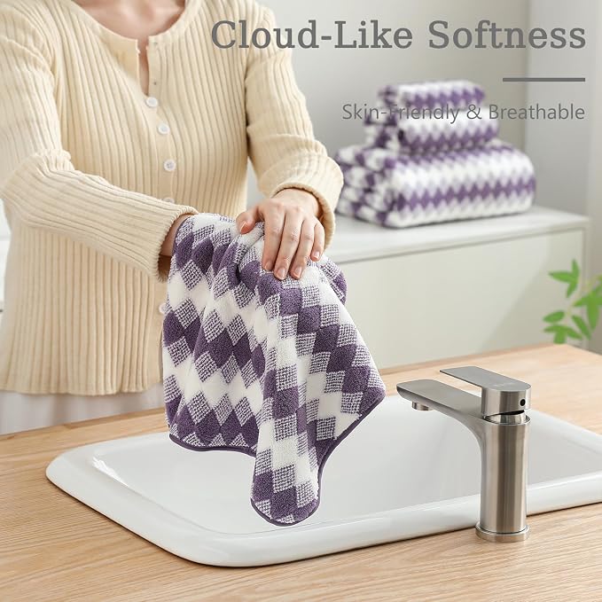8 Piece Bathroom Towel Set |2 Oversized Bath Towels,2 Hand Towels,4 Washcloths| 600GSM Soft Hotel Towel Set Extra Large Bath Sheet for Bathroom,Highly Absorbent Quick Dry Bath Towel Collections,Plum