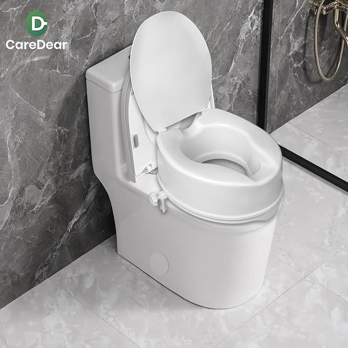 Raised Toilet Seat with Lid for Elderly, 6" High Toilet Seat for Elongated or Standard Commode, Raised Toilet Seat for Seniors, Handicap Toilet Seat Riser with Cover