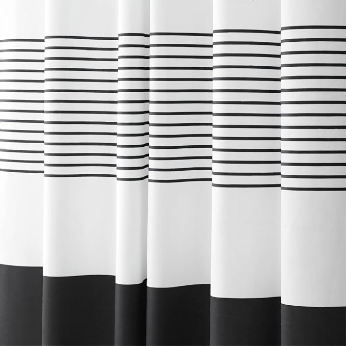 Black Boho Cotton Striped Shower Curtain with Tassel 72" W X 72" L | Boho Farmhouse Shower Curtains for Bathroom with Soft Cotton Feel
