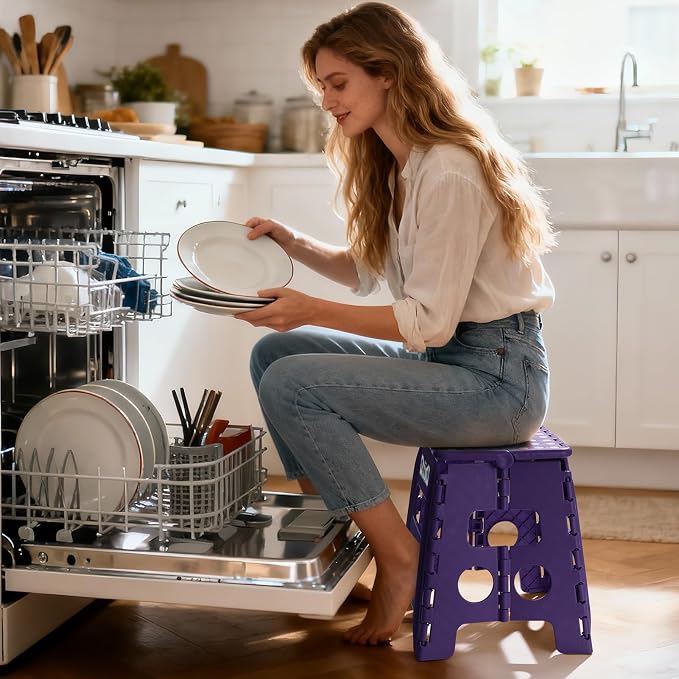 Delxo Folding Step Stool 13 Inch,300 Lbs Step Stool for Adults Purple | Foldable Step Stool 13",Non-Slip Foot Stools with Handle,Lightweight Collapsible stools for Kitchen,Bathroom,Bedroom,Garden