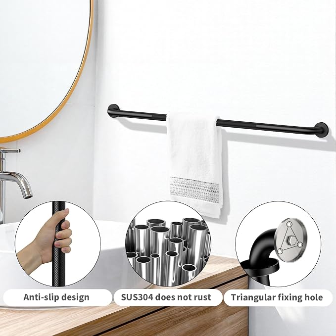 ZUEXT 48 Inch Matte Black Knurled Anti Slip Shower Grab Bar, Extra Long | Bathroom Balance Support Rail, Assist Handle for Handicap Seniors, Wall Mount Stainless Steel Bath Safety Handrail, 1.25" Dia