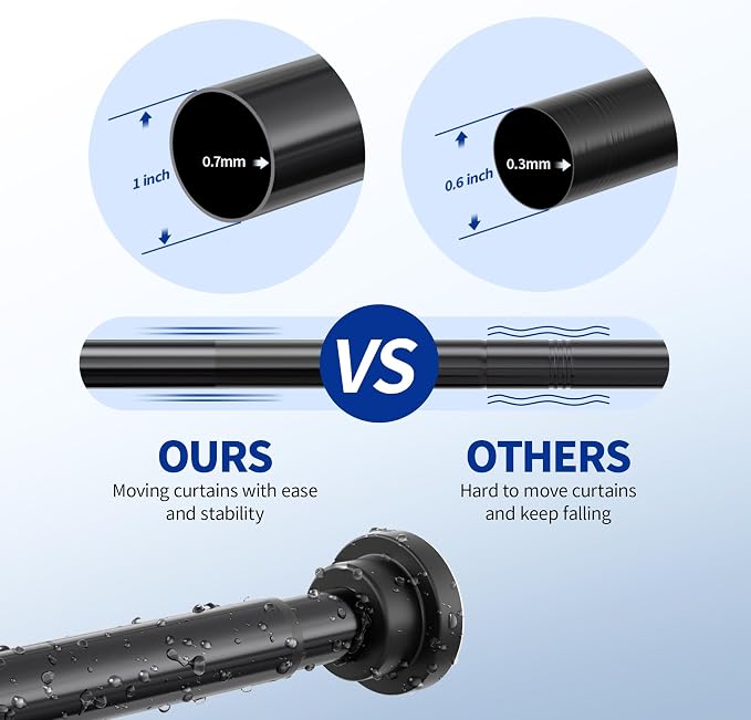 Mcrbeay Shower Curtain Rod, 1" Diameter Heavy Duty Tension Shower Rod | Adjustable 28-74 inch Non Slip No Drill Spring Tension Rod For Bathroom, Shower Stall, No Rust, Black